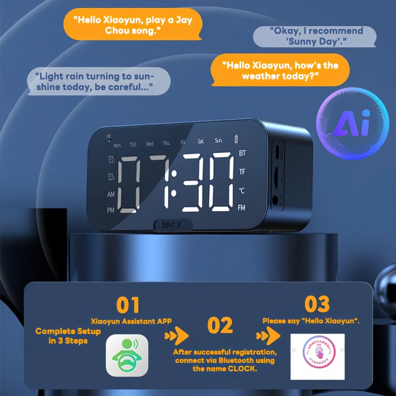 Sharpdo AI Smart Alarm Clock Speaker for Students, Digital LED Bedside Clock with Bluetooth Subwoofer and Voice Control, 3-Level Brightness Adjustment - Image 5