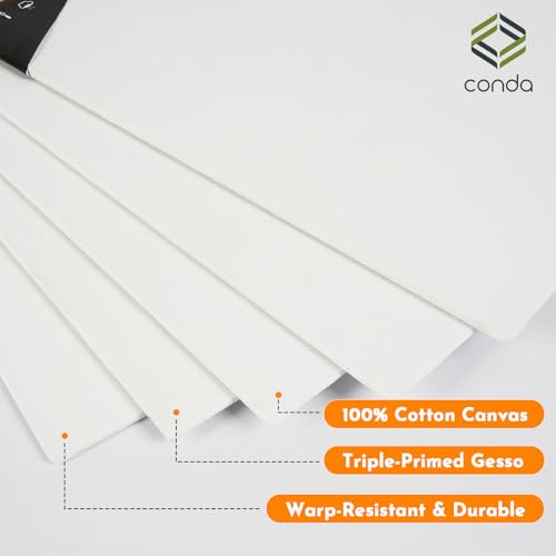 Conda Canvas Board for Painting 12 Pack, 5 x 7 Inch Canvas Panels, Primed White Blank Canvases, 100% Cotton Art Canvas for Acrylic Oil Watercolor Tempera Paints - Image 2