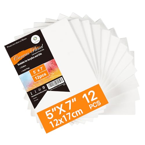 Conda Canvas Board for Painting 12 Pack, 5 x 7 Inch Canvas Panels, Primed White Blank Canvases, 100% Cotton Art Canvas for Acrylic Oil Watercolor Tempera Paints - Image 1