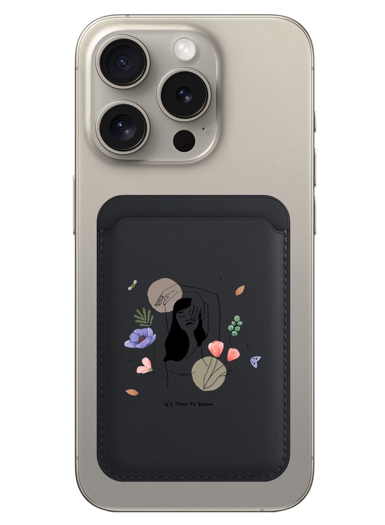 Theodor Magnetic Wallet, Compatible with MagSafe Wallet, for iPhone Wallet, for iPhone 16/15/14/13/12 Series, Not for iPhone 13/12 mini, 3 Card Holder, Vegan Leather, Black - Bloom2 - Image 1
