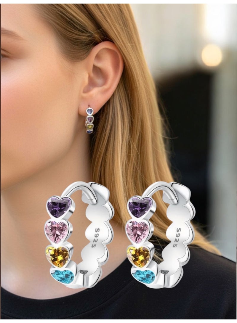 Elegance Elegant 925 Silver Earrings For Women Inlaid With Colored Stones - Image 1