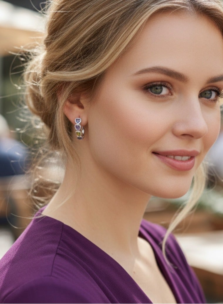 Elegance Elegant 925 Silver Earrings For Women Inlaid With Colored Stones - Image 2