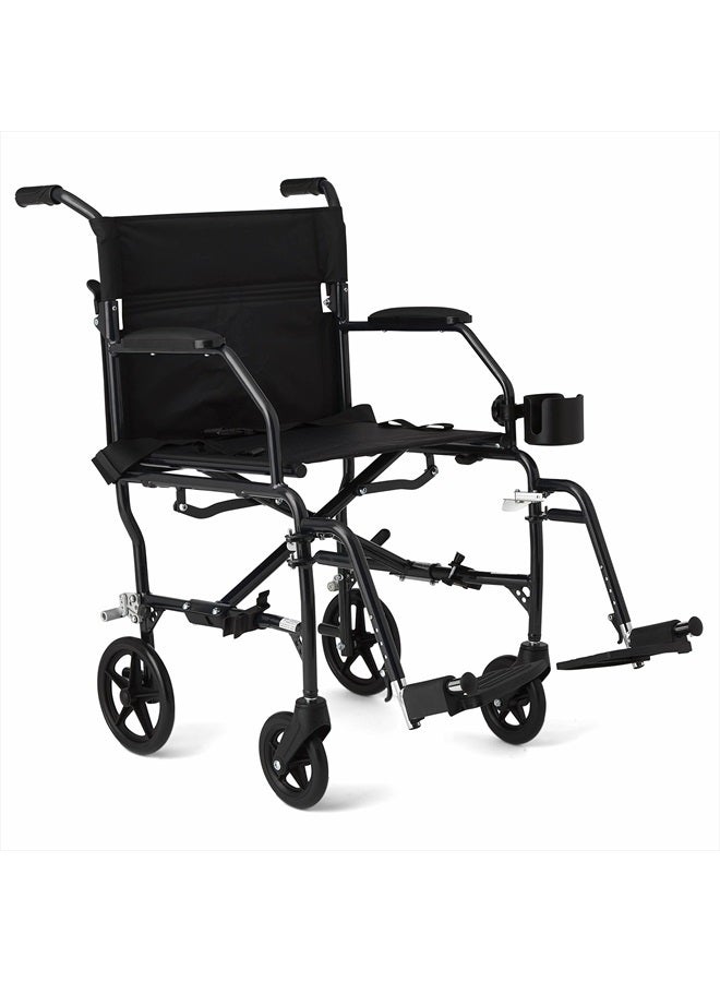 Medline Ultra Lightweight Transport Wheelchair for Adults, Foldable, 19-Inch Seat Width, Black Frame, Black Upholstery - Image 1