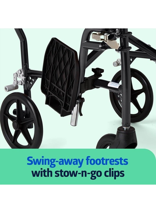Medline Ultra Lightweight Transport Wheelchair for Adults, Foldable, 19-Inch Seat Width, Black Frame, Black Upholstery - Image 5