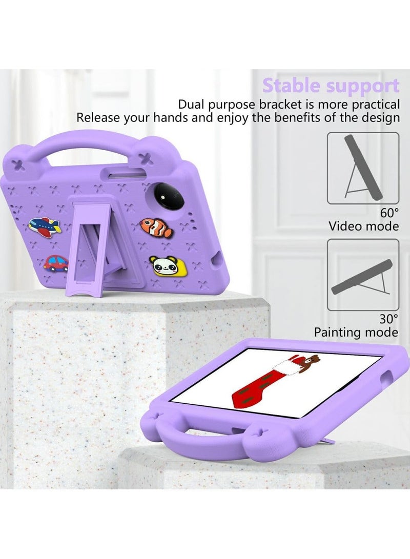 Kids Case for Xiaomi Redmi Pad SE 4G 8.7 inch 2024, EVA Silicone Shockproof Handle Kids Friendly Cover with Foldable Stand and Detachable Cartoon Doll for Redmi Pad SE 8,7 2024 - Light Purple - Image 4