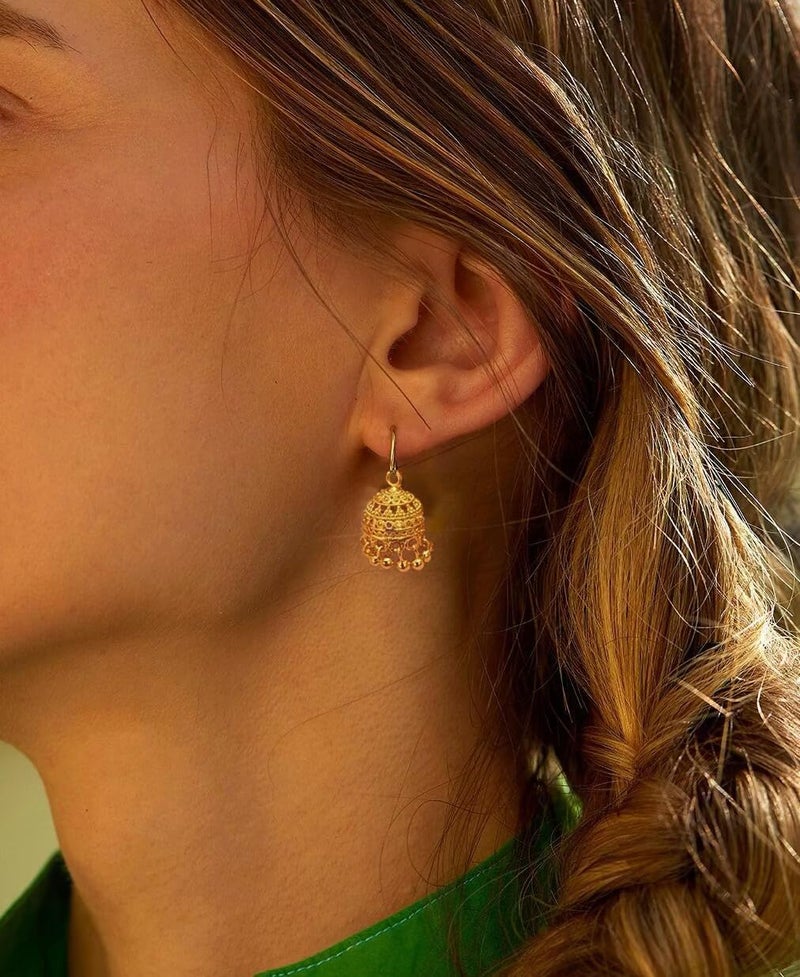 Cykdohy Indian Jhumki Bell Hoop Vintage Statement Earrings for Women Retro Ethnic Bohemian Hollow Jhumka Round Bells Tassel Dangle Drop Earring Bollywood Traditional Boho Gypsy Huggie Hoops Jewelry Gift - Image 5