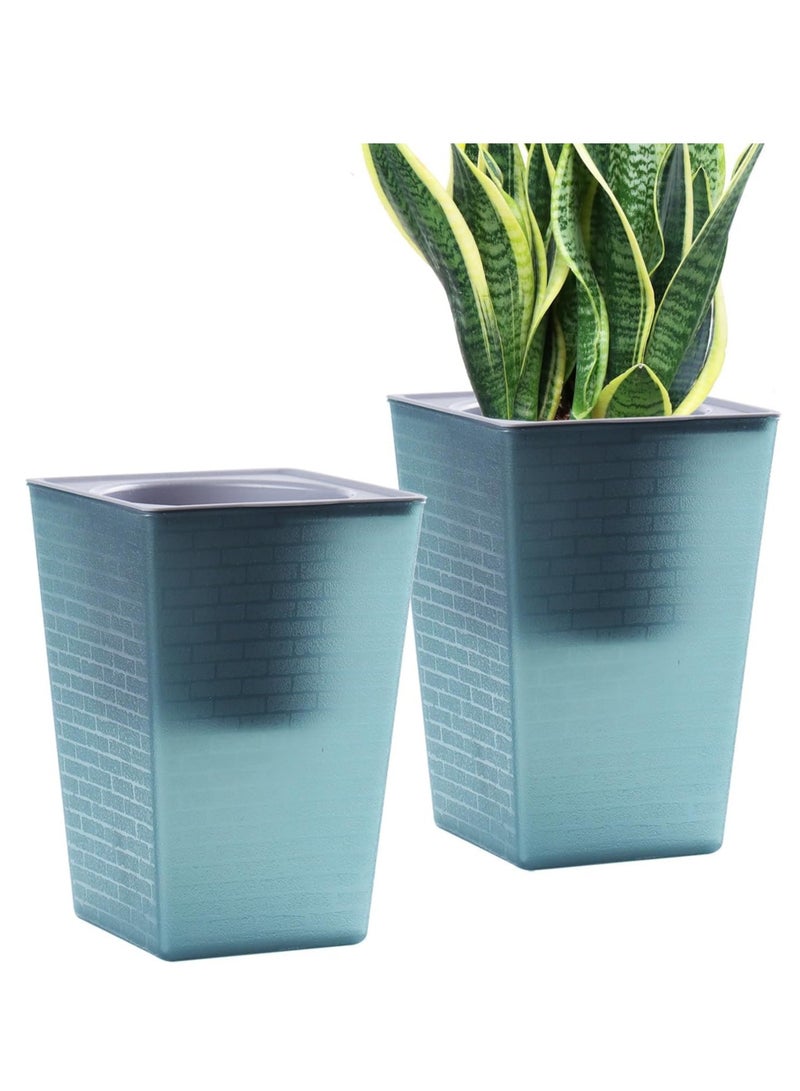 SYOSI Self Watering Planter, Plastic Flower Pots with Inner Pot Indoor Plants Brick Pattern 6 Inch Flowerpot for Indoor Plants, African Violets, Flowers, Herbs Blue, 2 Pcs - Image 1