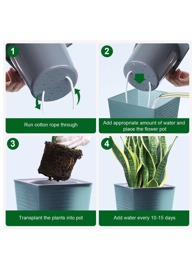 SYOSI Self Watering Planter, Plastic Flower Pots with Inner Pot Indoor Plants Brick Pattern 6 Inch Flowerpot for Indoor Plants, African Violets, Flowers, Herbs Blue, 2 Pcs - Image 5