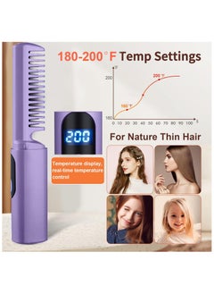 General Rechargeable Hair Straightener, Mini Portable Hair Straightener Brush USB Enhanced Ionic Straightening Comb with LCD Temperature Display Cordless Small Hair Straightener Comb for Home & Travel  - Image 3