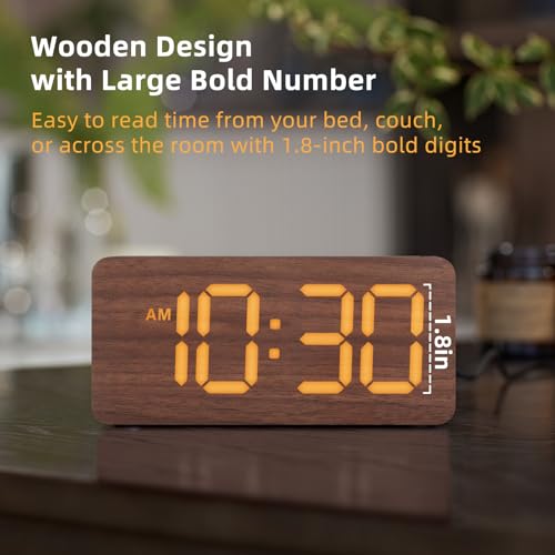 uscce Wooden Digital Alarm Clocks for Bedrooms: Dimmable Dual Alarm Clock with Large Numbers for Bedside Desk - Loud Alarm for Heavy Sleepers with Volume Control - Wood Decor & Gifts - Image 2