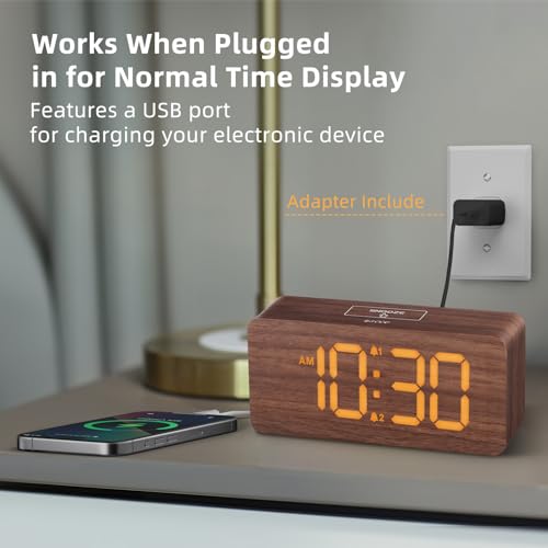 uscce Wooden Digital Alarm Clocks for Bedrooms: Dimmable Dual Alarm Clock with Large Numbers for Bedside Desk - Loud Alarm for Heavy Sleepers with Volume Control - Wood Decor & Gifts - Image 3