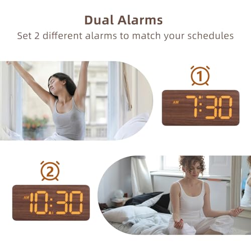 uscce Wooden Digital Alarm Clocks for Bedrooms: Dimmable Dual Alarm Clock with Large Numbers for Bedside Desk - Loud Alarm for Heavy Sleepers with Volume Control - Wood Decor & Gifts - Image 5