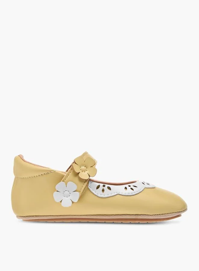 Barefeet Girls Floral Applique Booties with Hook and Loop Closure