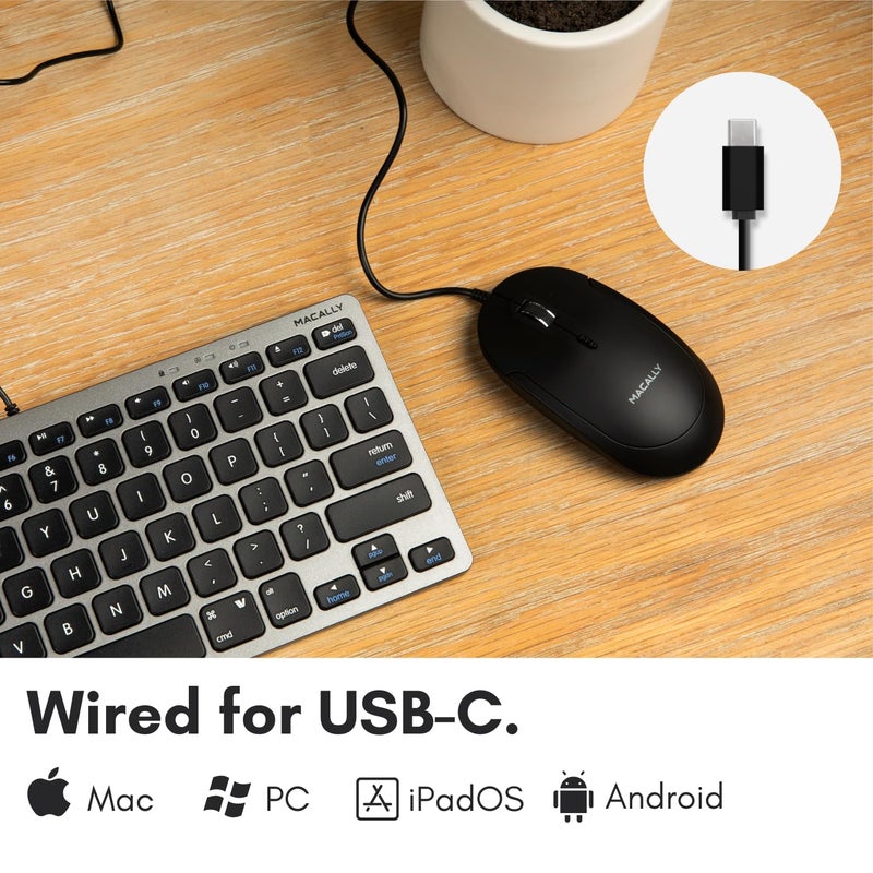 Macally Wired USB C Mouse for Mac and PC - Slim, Quiet, and Reliable - 4 DPI Mode Type C Mouse for Laptop, MacBook Pro/Air, iMac - Wired Mouse USBC - Image 2