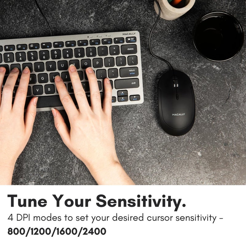 Macally Wired USB C Mouse for Mac and PC - Slim, Quiet, and Reliable - 4 DPI Mode Type C Mouse for Laptop, MacBook Pro/Air, iMac - Wired Mouse USBC - Image 4