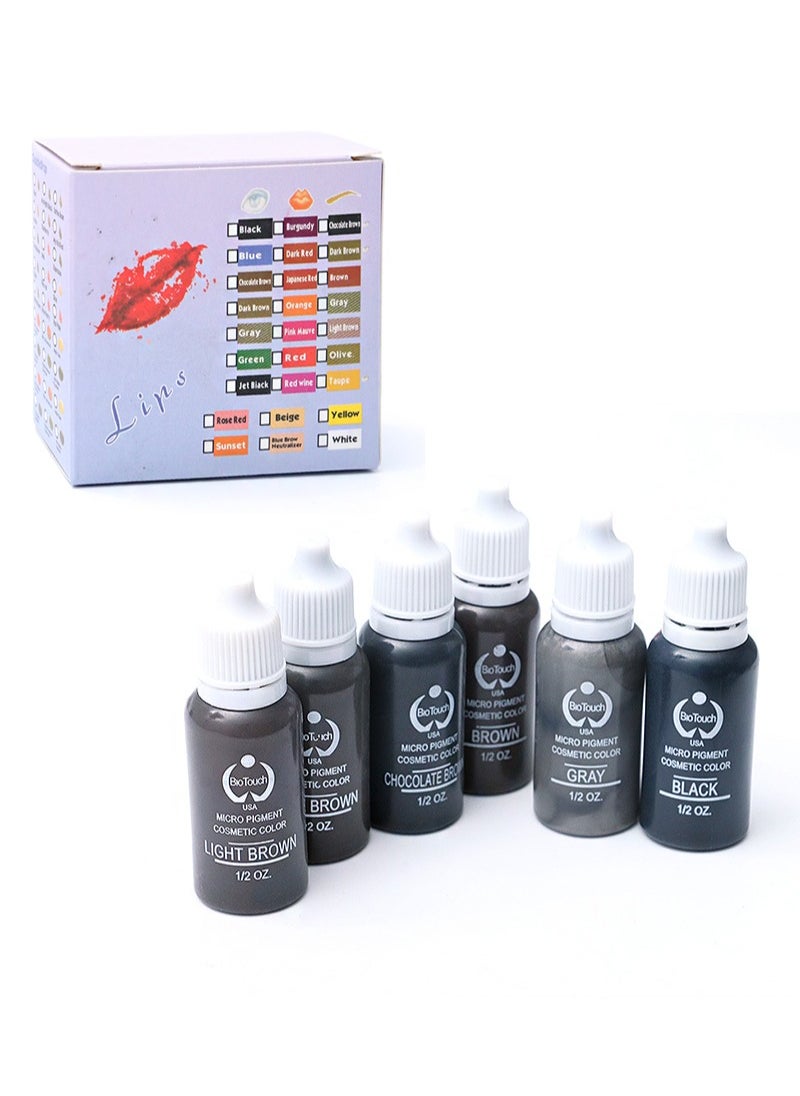 Biotouch - 6-Color 6-Bottle SET Pigment Color Permanent Eyebrow Makeup Microblading Micropigmentation Cosmetic Tattoo Ink Ombre Feathering Hair Stroke Technique 1/2OZ Each - Image 1