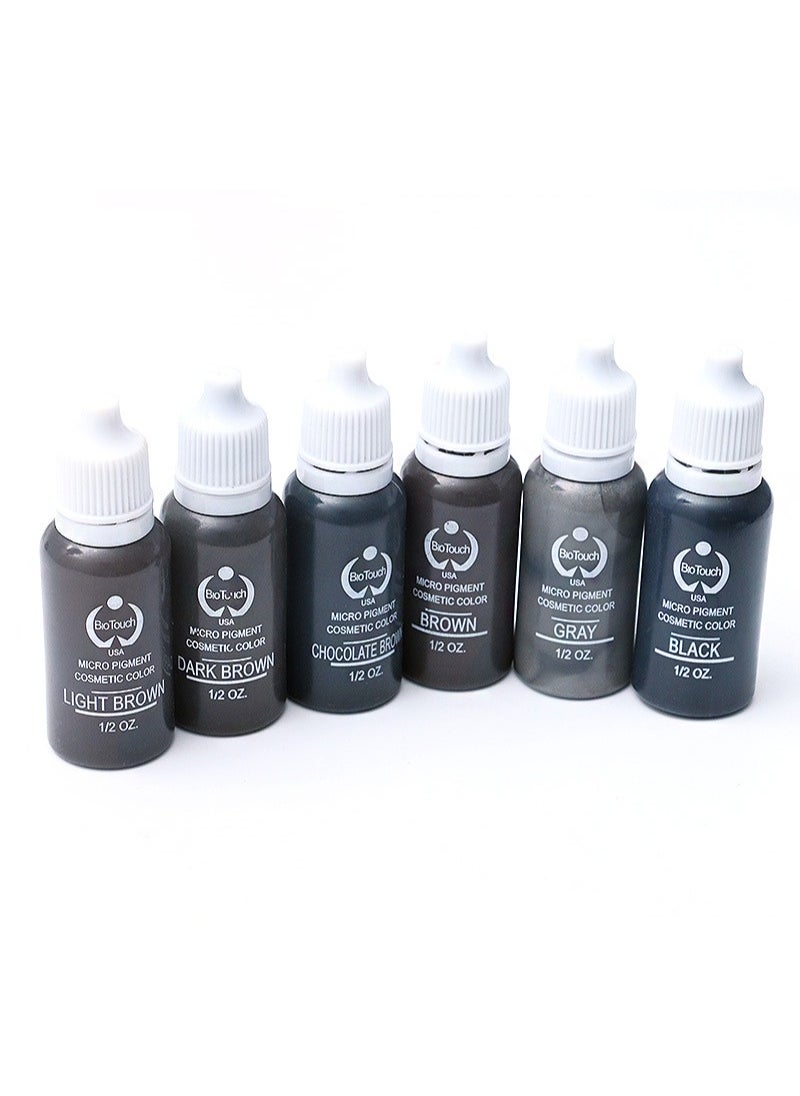 Biotouch - 6-Color 6-Bottle SET Pigment Color Permanent Eyebrow Makeup Microblading Micropigmentation Cosmetic Tattoo Ink Ombre Feathering Hair Stroke Technique 1/2OZ Each - Image 1