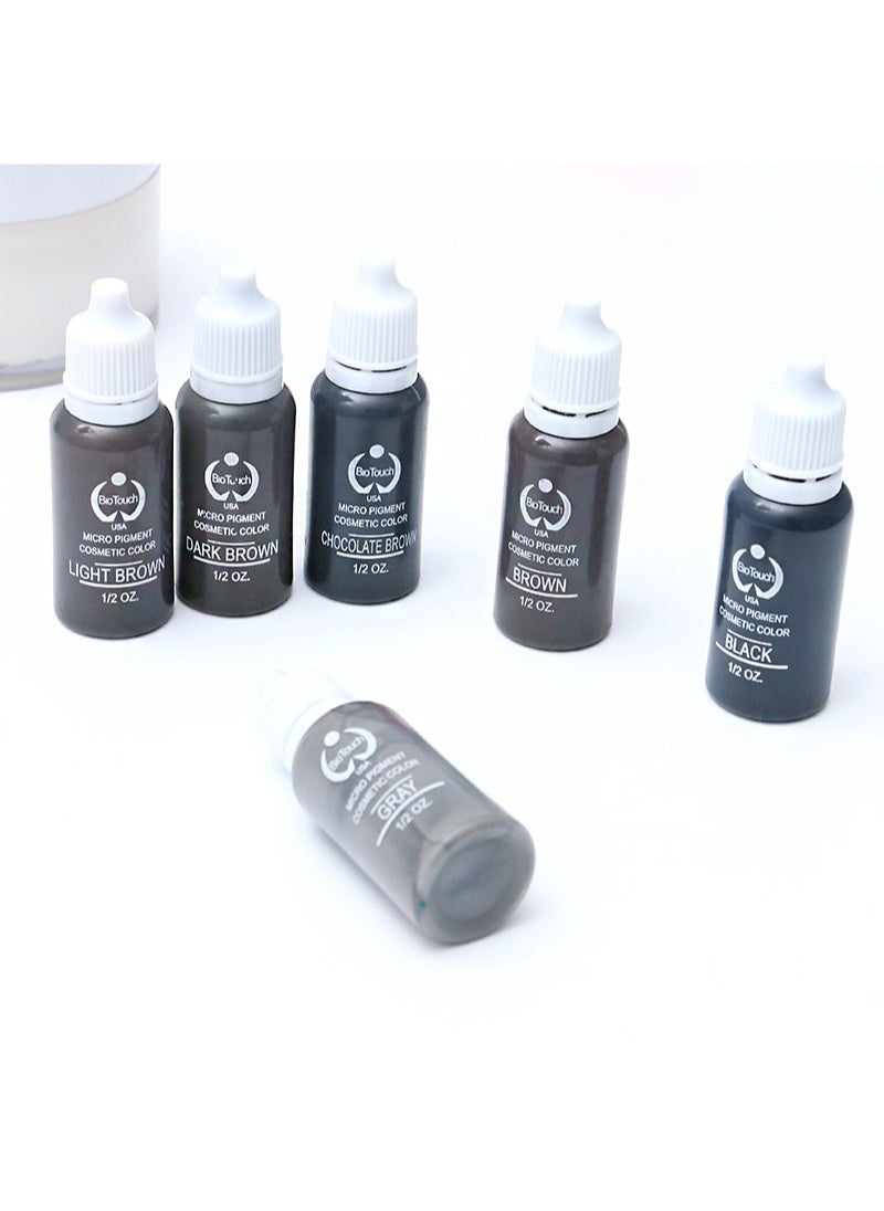 Biotouch - 6-Color 6-Bottle SET Pigment Color Permanent Eyebrow Makeup Microblading Micropigmentation Cosmetic Tattoo Ink Ombre Feathering Hair Stroke Technique 1/2OZ Each - Image 1