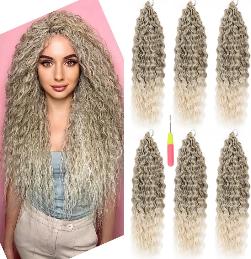 MAYSA Ombre Brown Curly Crochet Hair Synthetic Deep Wave Crochet Hair 22 Inch 6Packs Ocean Wave Braiding Hair Extension Brown mix Blond #10/60 - Image 1