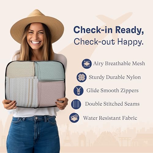 Shacke Premium 5 Packing Cubes Set - Lightweight Mesh Travel Luggage Organizers with Laundry Bag, 5-Piece Suitcase Storage System (Air Black) - Image 5