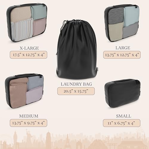 Shacke Premium 5 Packing Cubes Set - Lightweight Mesh Travel Luggage Organizers with Laundry Bag, 5-Piece Suitcase Storage System (Air Black) - Image 4