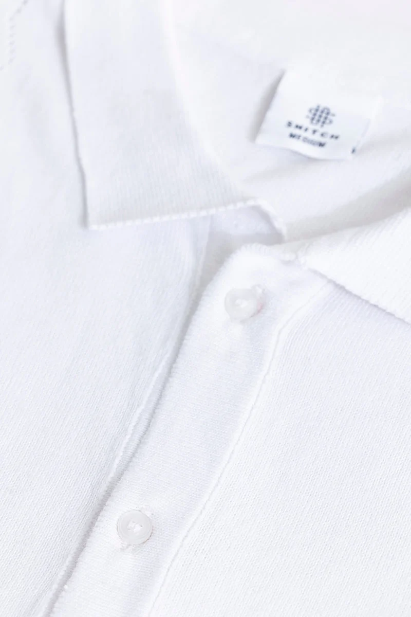 سنيتش White Textured Half Sleeve Slim Fit Casual Shirt