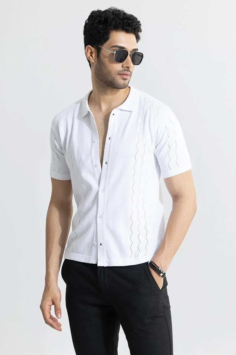 سنيتش White Textured Half Sleeve Slim Fit Casual Shirt