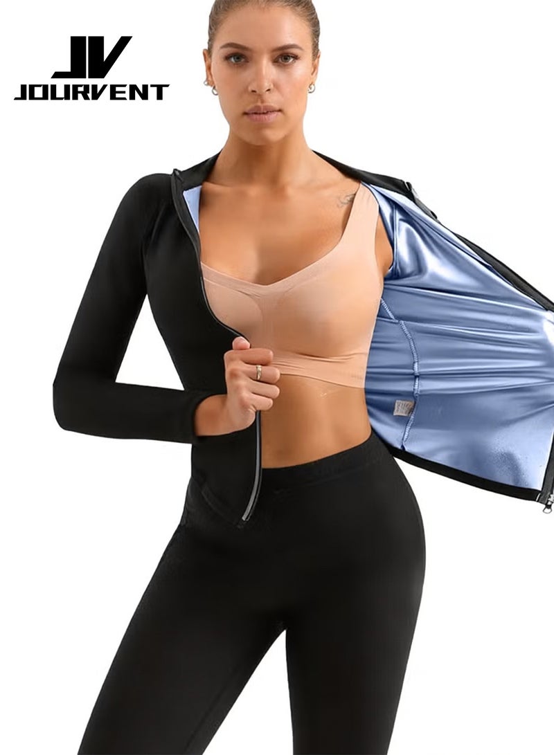 جورفنت بدلة ساونا رياضية نسائية - طقم من قطعتين (جاكيت + بنطلون) - نسيج فاخر لتحسين التعرق وتشكيل الجسم - Image 1