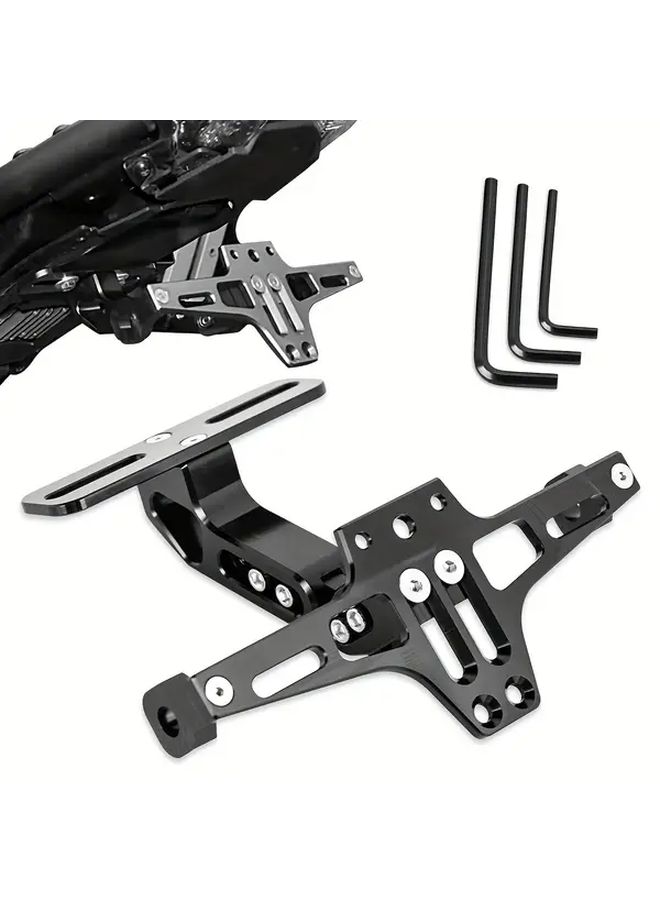 Universal Motorcycle License Plate Holder Bracket Adjustable Aluminum Alloy With Light - Image 1