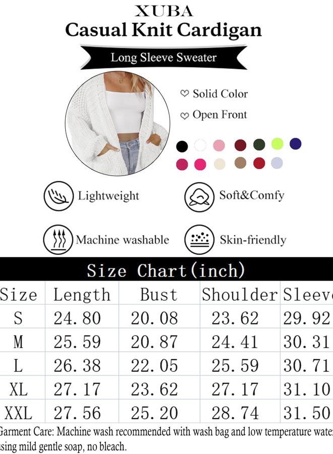 XuBa Women's Cardigan Long Sleeve Chunky Knit Casual Open Front Sweater Heart Cardigans with Pocket, Heart White, XL - Image 5