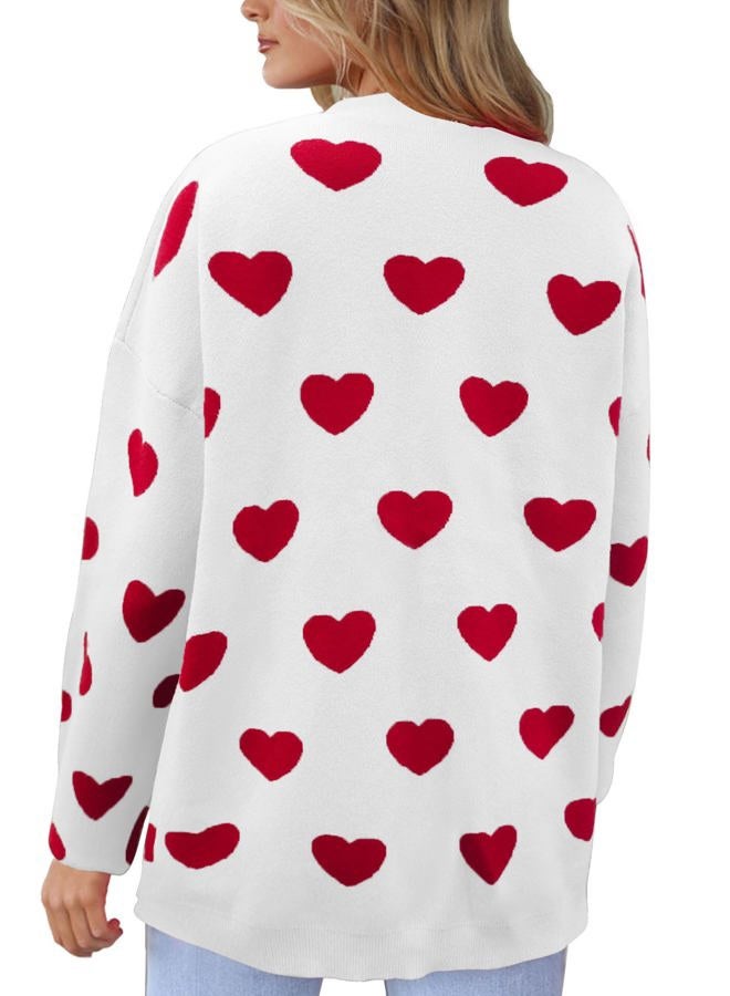 XuBa Women's Cardigan Long Sleeve Chunky Knit Casual Open Front Sweater Heart Cardigans with Pocket, Heart White, XL - Image 4