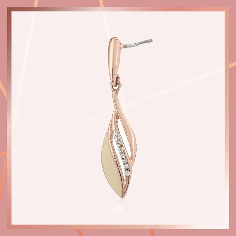 Estele 24Kt Brass Rose Gold Tone Plated White Enamel with crystal stone Earrings for Girl's - Image 2
