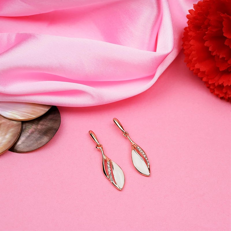 Estele 24Kt Brass Rose Gold Tone Plated White Enamel with crystal stone Earrings for Girl's - Image 1