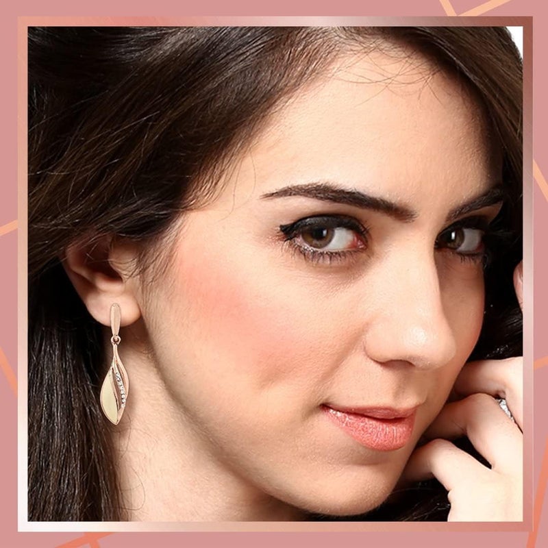 Estele 24Kt Brass Rose Gold Tone Plated White Enamel with crystal stone Earrings for Girl's - Image 3