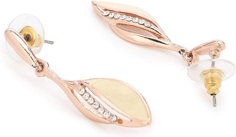 Estele 24Kt Brass Rose Gold Tone Plated White Enamel with crystal stone Earrings for Girl's - Image 4