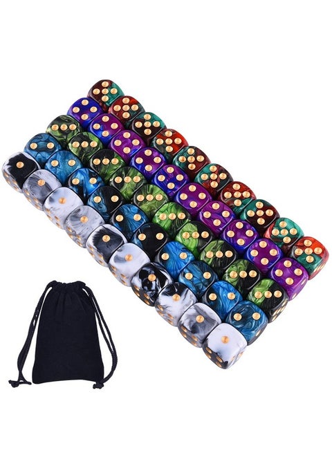 AUSTOR 50 Pieces 6 Sided Game Dice Set 5 Two Tone Colors Dice with Gold Pips Round Corner Dice for Playing Games Like Tenzi, Farkle, Yahtzee, Bunco or Teaching Math