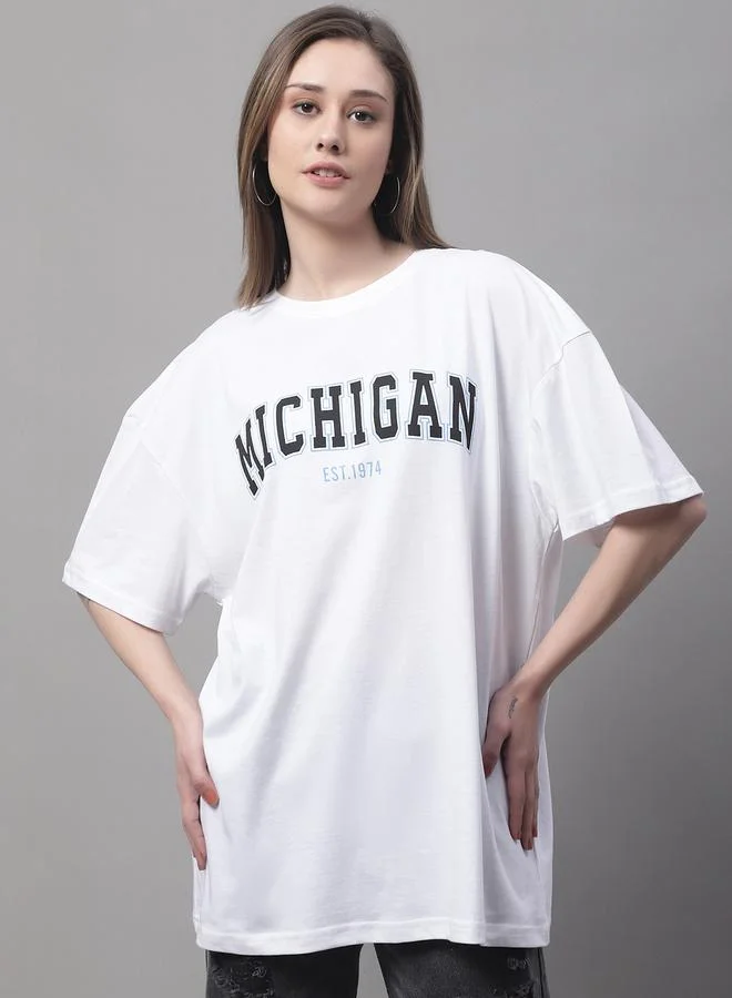 ستايلي Women White Oversized Slogan Print T-Shirt By Door74