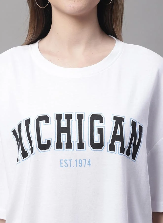 Styli Women White Oversized Slogan Print T-Shirt By Door74