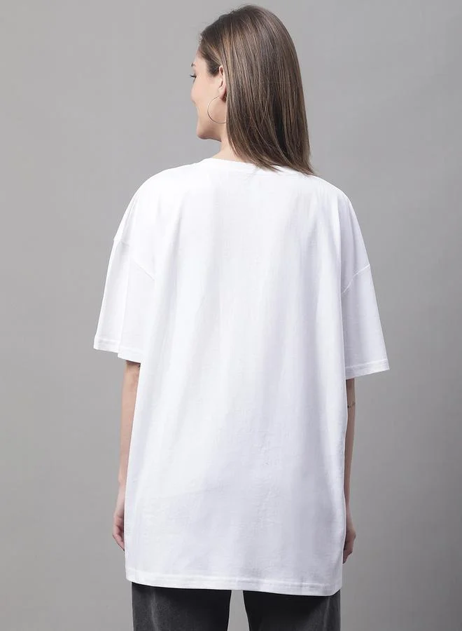 ستايلي Women White Oversized Slogan Print T-Shirt By Door74