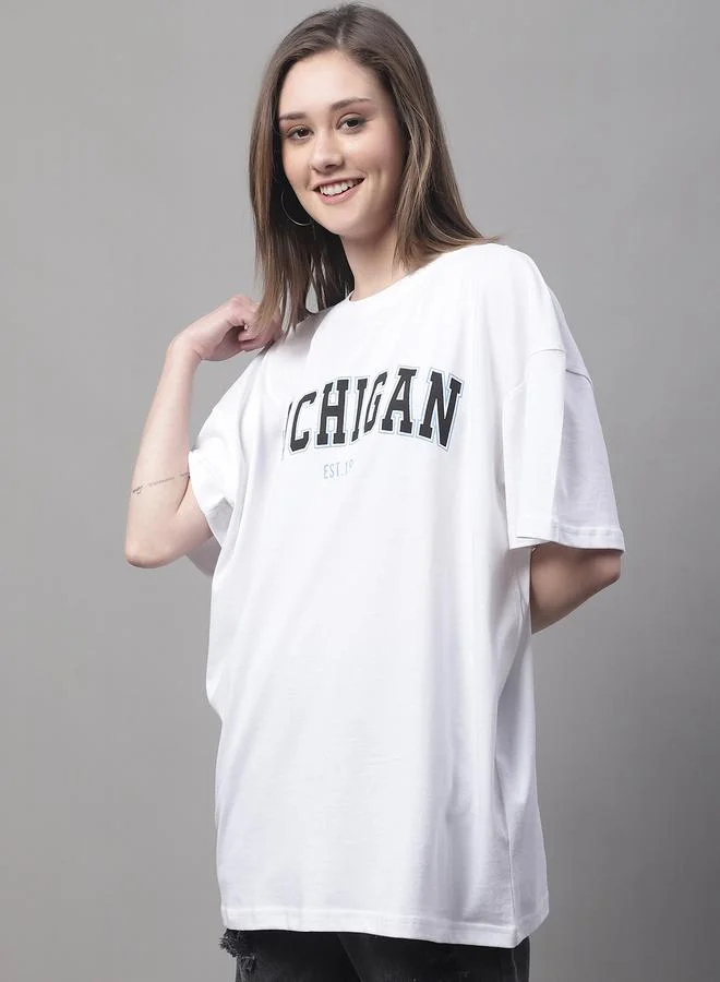 Styli Women White Oversized Slogan Print T-Shirt By Door74