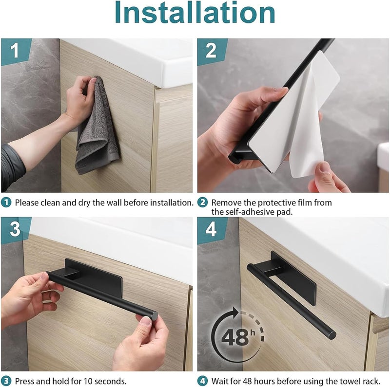 KASTWAVE Hand Towel Holder, SUS 304 Stainless Steel Self Adhesive Bathroom Towel Bar, for Bathrooms and Kitchen, No Drilling, for Kitchen, Toilet - Image 4