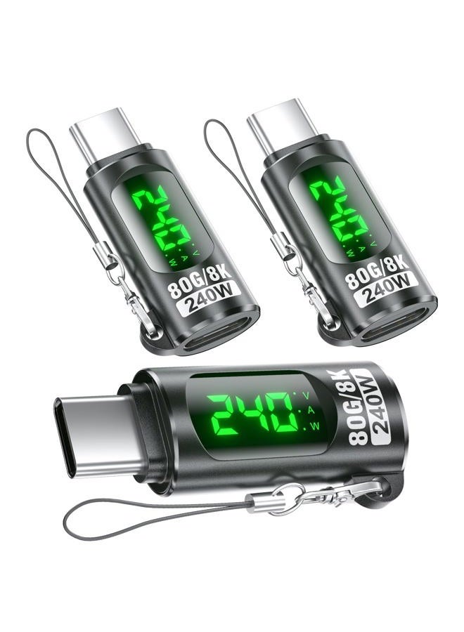 DuHeSin 240W USB C Adapter Power Meter Tester (3 Pack) - Voltage Current Power LED Digital Display, Type C Male to Female Extension Connector for 1Phone 15/16, MacBook, iPad & More USB-C Cables/Devices - Image 1