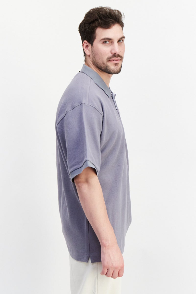Men Sport Fit Spread Collar Short Sleeve Outdoor Polo Shirt, Grey