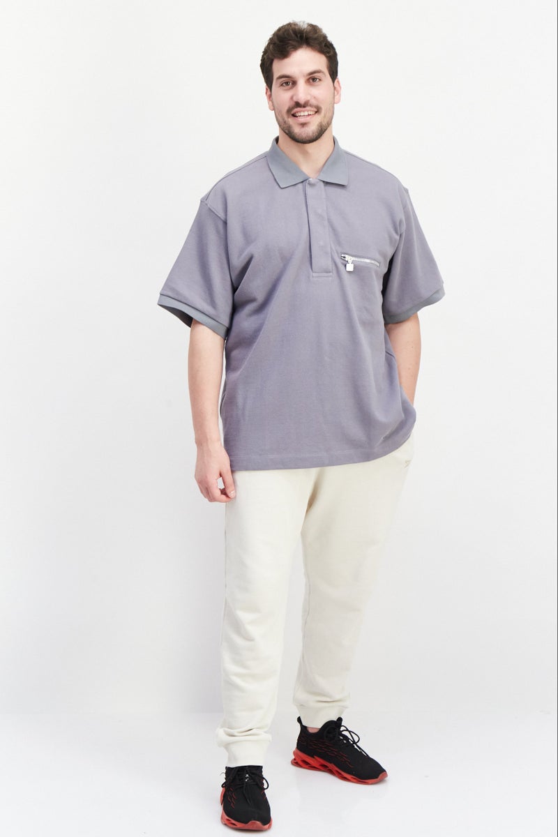 Men Sport Fit Spread Collar Short Sleeve Outdoor Polo Shirt, Grey