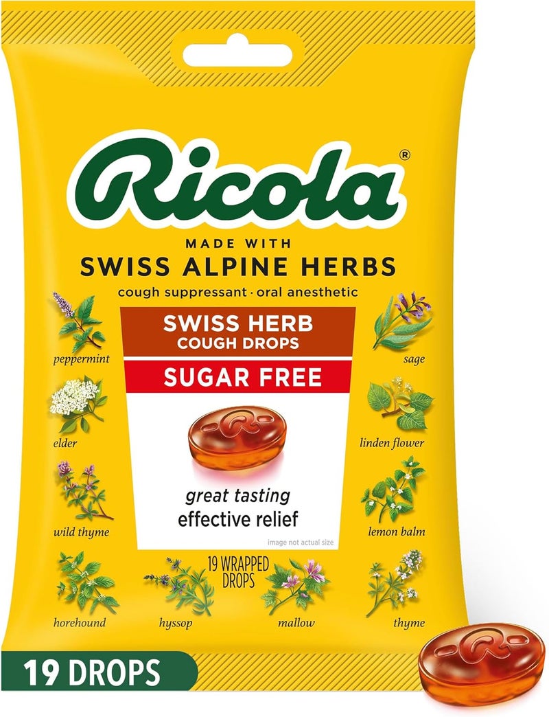 Ricola حلوى السعال السويسرية الخالية من السكر 19 حبة - مثبط للسعال وقطرات مهدئة للحلق بنكهة طبيعية من المنثول - Image 1