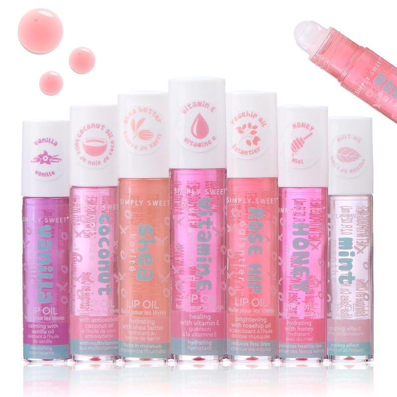 EXPRESSIONS 7pc Lip Oil Collection  High Shine Lip Glow wEssential Oils Hydrating Roll On Lip Oils Infused wEssential Oils  Rollerball Lip Oils Vitamin Enriched Lip Glow Oil Set