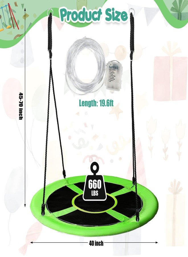 Lunmon 40 Inch Waterproof Saucer Swing with LED Rim Light 660 lb Load Saucer Tree Swing 900d Oxford Adjustable Outdoor Swing for Adults and Kids, Includes Hanging Kit for Play at Night Outdoor - Image 2