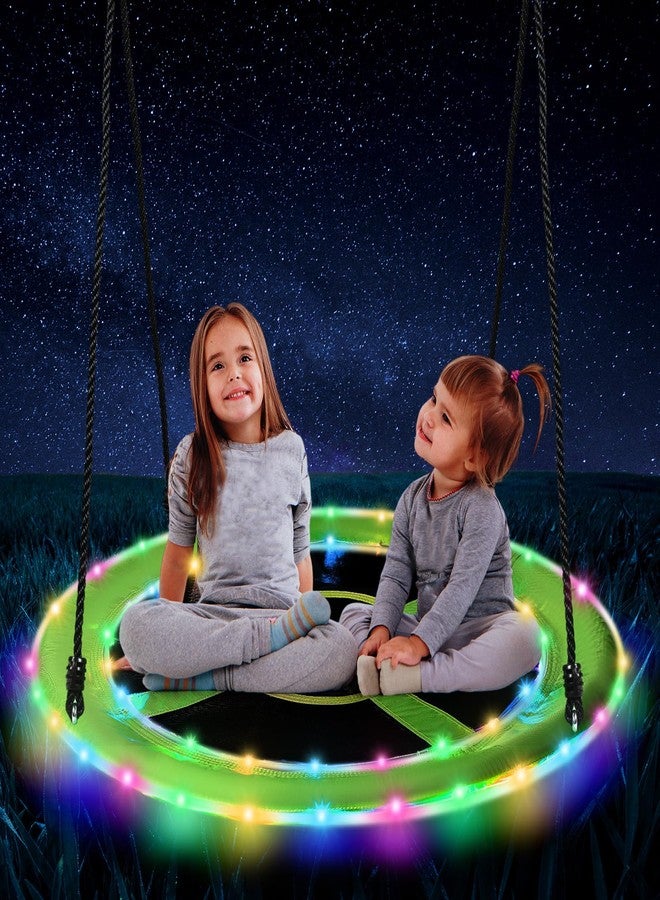 Lunmon 40 Inch Waterproof Saucer Swing with LED Rim Light 660 lb Load Saucer Tree Swing 900d Oxford Adjustable Outdoor Swing for Adults and Kids, Includes Hanging Kit for Play at Night Outdoor - Image 1