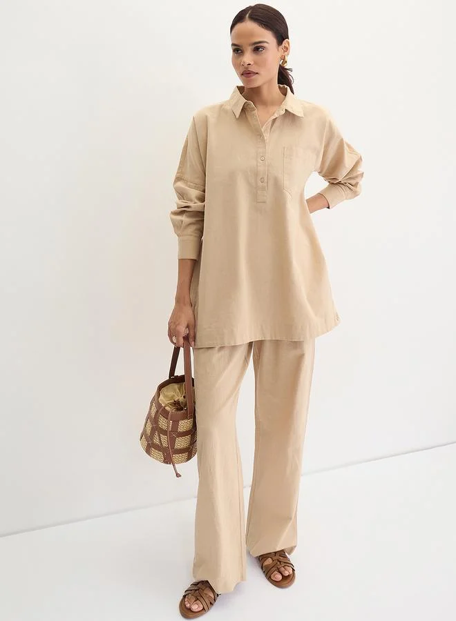 Femmella Beige Cotton Linen Straight Fit Pants