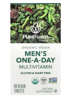 PlantFusion Organic Vegan Men's One-a-Day Multivitamin 60 Vegan Tablets 